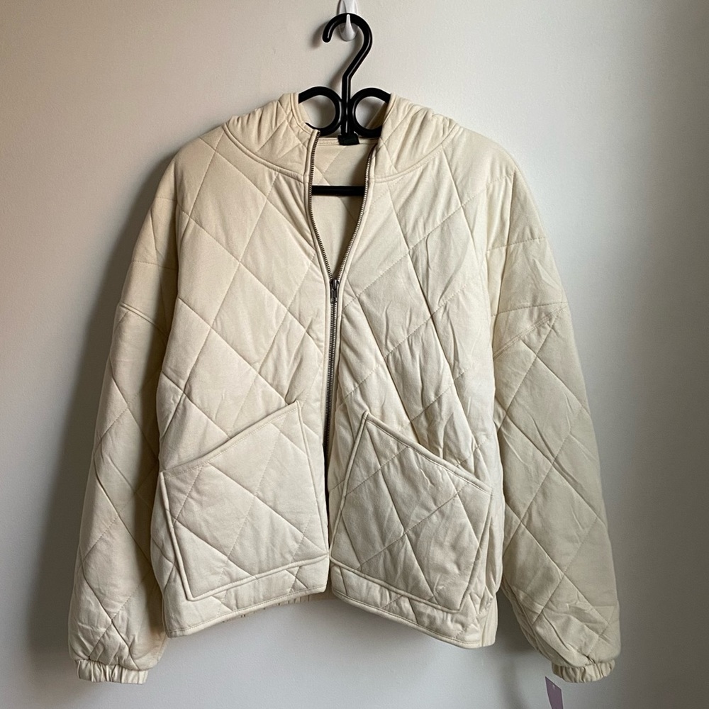 Wild Fable Cream Quilted Zip Up Hooded Jacket New with Tags